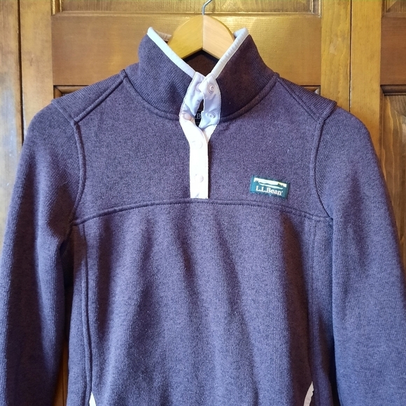 L.L. Bean Sweater Fleece Pullover Raisin Brown t-snap knit top 292726 size XS - Picture 3 of 13